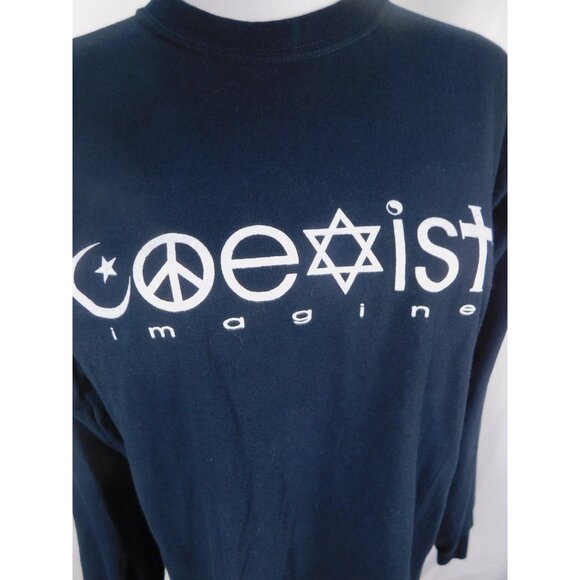 Coexist Imagine Shirt Unise Medium Navy Long Sleeve Graphic Peace Unity Crewneck - Picture 2 of 11